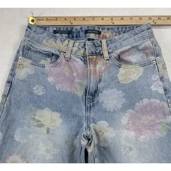 Wild Fable Jeans Women Sz 0 High Rise Light Wash Floral Pattern 90's Festival - Picture 4 of 12